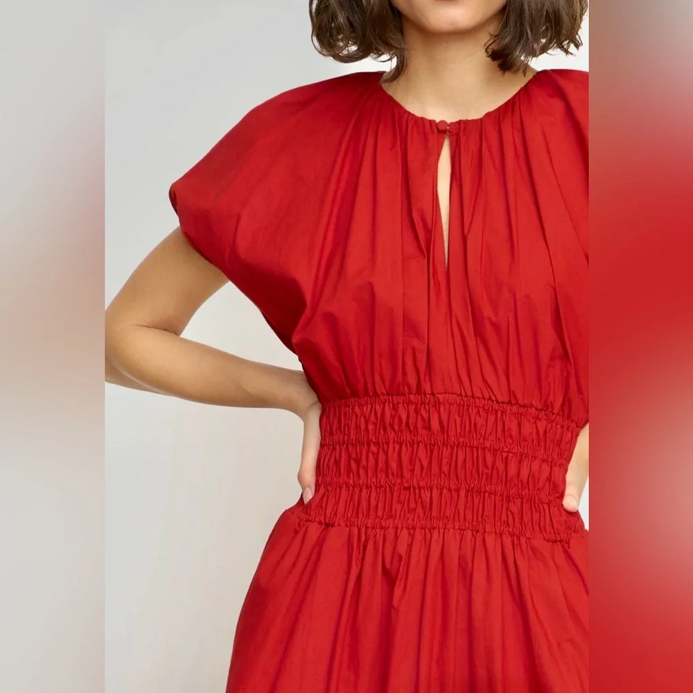 Modern Citizen Kyla Organic Cotton Red Midi Dress NWT 1X Feminine Summer - Picture 14 of 16